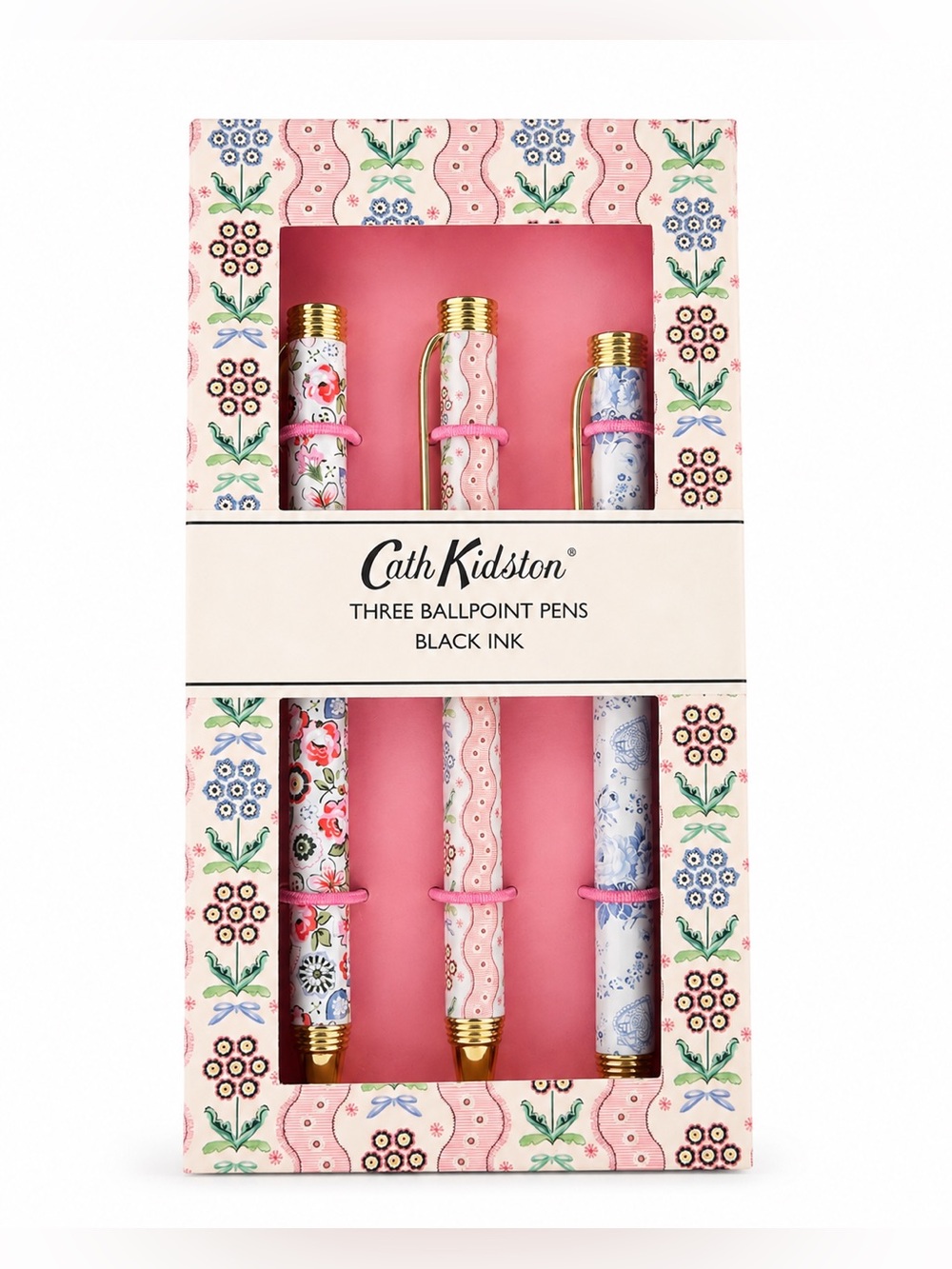 Cath Kidston Floral Three-Piece Ballpoint Pen Set - Pink, Blue